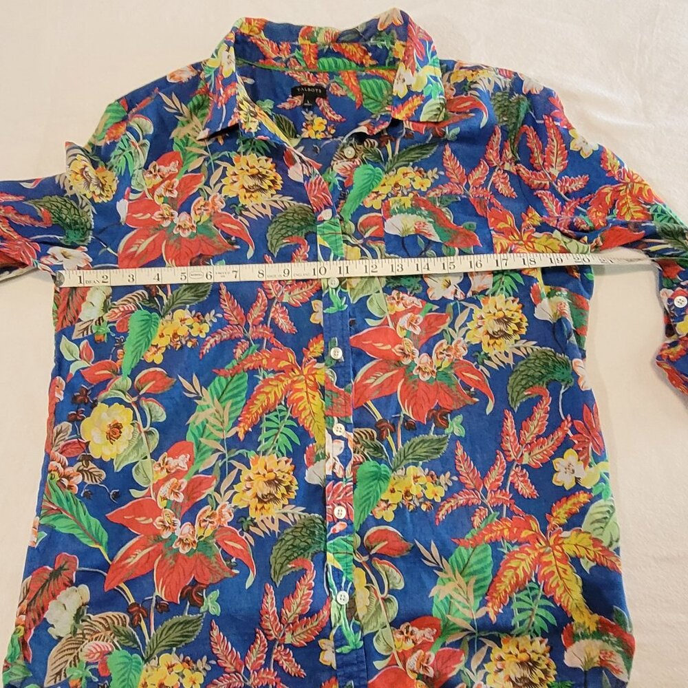 TALBOTS WOMENS TROPICAL PRINT COTTON BLOUSE SHIRT EUC L - Picture 7 of 9